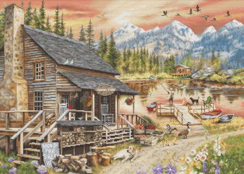 Kreuzstich-Set Luca-S Gold Log Cabin General Store, B2413 von Luca-S