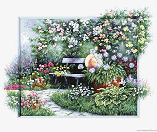 Luca-S BU4012 Blühender Garten Bank Kreuzstichset, Baumwolle, mehrfarbig, 44,5x32,5cm von LUCAS