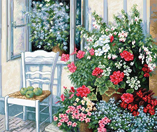 Luca-S BU4017 Blumen am Fenster Kreuzstichset, Baumwolle, mehrfarbig, 38x32cm von LUCAS