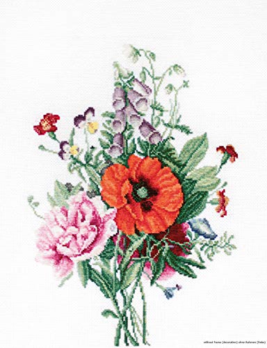 Luca-S B2350 Blumenstrauß mit Mohn Kreuzstichset, Baumwolle, mehrfarbig, 19x25,5cm von LUCAS