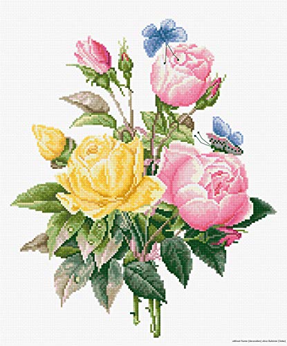 Luca-S BU4003 Gelbe Rosen und Bengalrosen Kreuzstichset, Baumwolle, mehrfarbig, 25x30cm von LUCAS