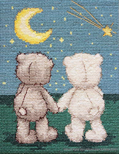 Luca-S Bruno und Bianca mit dem Mond Kreuzstichset, Baumwolle, Mehrfarbig, 12,5x15,5cm von LUCAS