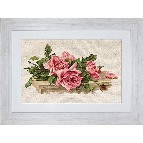 Luca-S Rosafarbene Rosen Kreuzstichset, Baumwolle, Mehrfarbig, 32x17cm von LUCAS