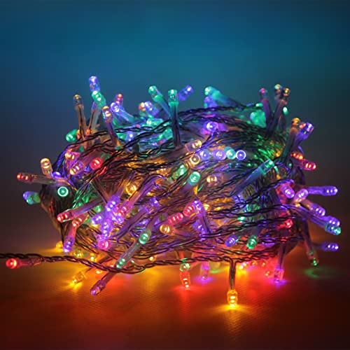 LUCCIKA® Serie Lichterkette 15 Meter mit 300 LEDs mehrfarbig für Weihnachtsbaum, Lichterkette innen und außen, Controller 31 V mit 8 Lichtspielen und transparentem Kabelspeicher von Luccika