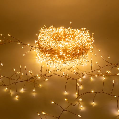 Luccika Cluster Weihnachts-Lichterkette, Mikro-LED-Lichterkette, 8 Spielmodi, Innen- und Außenbereich, dekorative Lichterketten für Baum, Weihnachten (warmweiß, Kupferkabel, 10 Meter – 1000 LEDs) von Luccika