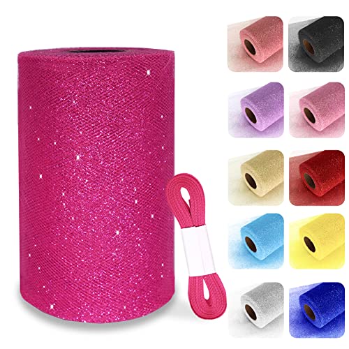 Glitzer-Tüll-Stoffrollen – 15,2 cm x 45,7 m, glitzerndes Tüllband für Geschenkverpackungen, Hochzeit, Party, Babyparty, Dekoration, DIY Handwerk (Fuchsia) von Luceinvita