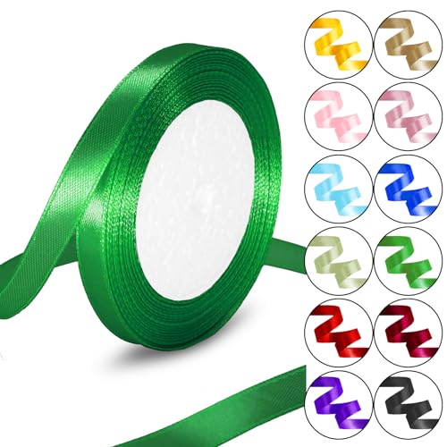 Grünes Satinband, 0,9 cm x 22,7 m, für Geschenkverpackungen, Blumenstrauß, Haarschleife, Nähen, Basteln, Luftballons, Kränze von Luceinvita