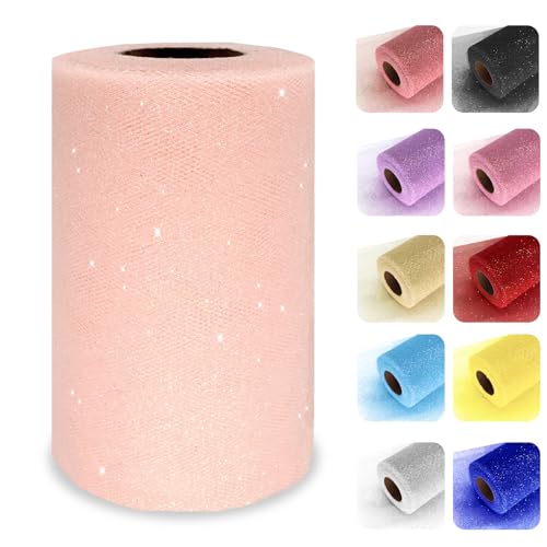 Luceinvita Glitzernder Tüllstoff, 15,2 cm x 45,7 m, glitzernde Tüllrolle für Tutu, Geschenkverpackung, Hochzeitsdekoration, Basteln, Blumenstrauß, Verpackung, Party-Hintergrund (Rouge) von Luceinvita