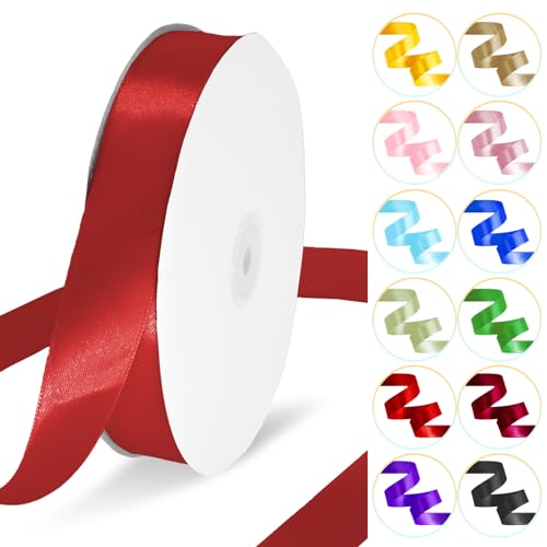 Rotes Band, 2,5 cm x 91,4 m, Satinband für Geschenkverpackungen, Blumenstrauß, Haarschleife, Nähen, Basteln, Luftballons, Kränze von Luceinvita