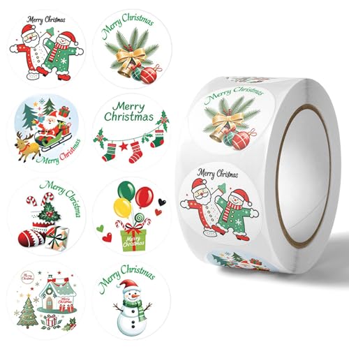 500 Stück Weihnachtssticker, Weihnachtsaufkleber Selbstklebend Geschenketiketten Weihnachten Sticker Rolle Deko Aufkleber für Weihnachtskarten Geschenktaschen Papiertüten 2.5cm von Luchild