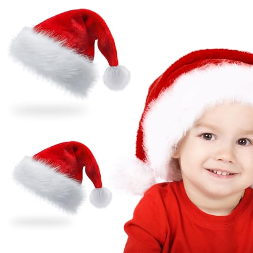 Luchild Kinder weihnachtsmütze 2 Stück Baby WeihnachtsmüTze Rote Santa Mütze Bequemes Dicker partyhüte Baby WeihnachtsmüTze, Outfit aus Samt für festliche Partys im neuen Jahr von Luchild