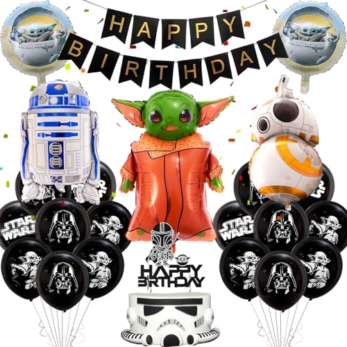 Star Krieg Luftballons Geburtstag Deko Junge- Sterne Wars Geburtstagsdeko Ballon Deko Geburtstag Tortendeko Yod Folienballons Roboter Happy Birthday Banner für Kindergeburtstag Party Ballons Deko von Luchild