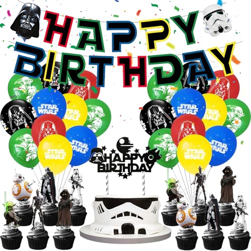 Star Krieg Luftballons Geburtstag Deko Junge- Sterne Wars Geburtstagsdeko Ballon Deko Geburtstag Girlande Tortendeko Folienballons Roboter Happy Birthday Banner für Kindergeburtstag Party Ballons Deko von Luchild