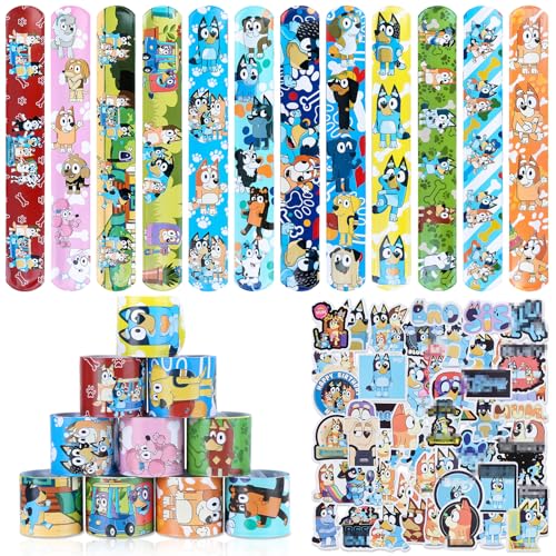 62Pcs Mitgebsel Kindergeburtstag Blue-y Spielzeug Set mit 50 Dog Sticker Aufkleber 12 Schnapparmband für Geschenk Give Aways Kinder Geburtstag Deko Party Zubehör Jungen Mädchen SchüLerbelohnung von Luchild