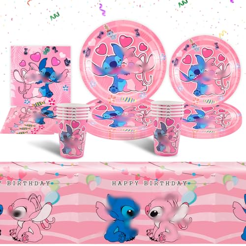 Luchild Partygeschirr Set- 51Pcs Rosa Pappteller Party Kindergeburtstag Geburtstag Geschirr Set, Mädchen Geburtstag Deko Party Supplies Set Becher Teller Tischdecke Servietten Tassen 10 Gäst von Luchild