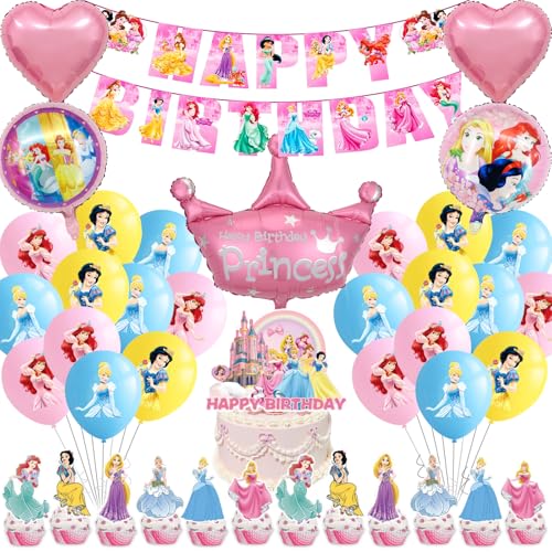 Prinzessin Luftballons Geburtstag Deko Mädchen- Prinzessinnen Geburtstagsdeko Princess Ballons Deko Geburtstag Girlande Folienballon Birthday Banner Cake Topper für Kindergeburtstag Party Ballon Deko von Luchild