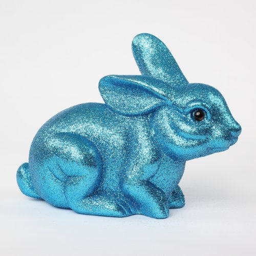 Osterhase Hase Ostern Osternest Kunststoff Glitzer Glitter sitzend, 16,5 cm blau von Lucht