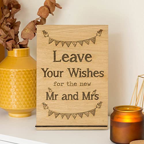 Luck and Luck Personalisiertes Leave Your Wishes Oak Veneer Holzschild Hochzeit Gästebuch Schild Andenken Schild mit Namen Hochzeit Schild Dekoration von Luck and Luck