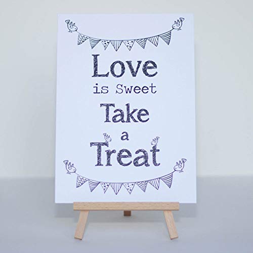 Schild „Love is sweet“ (in englischer Sprache) für Sweet-Bars auf Hochzeiten, mit Staffelei zum Aufstellen von Luck and Luck