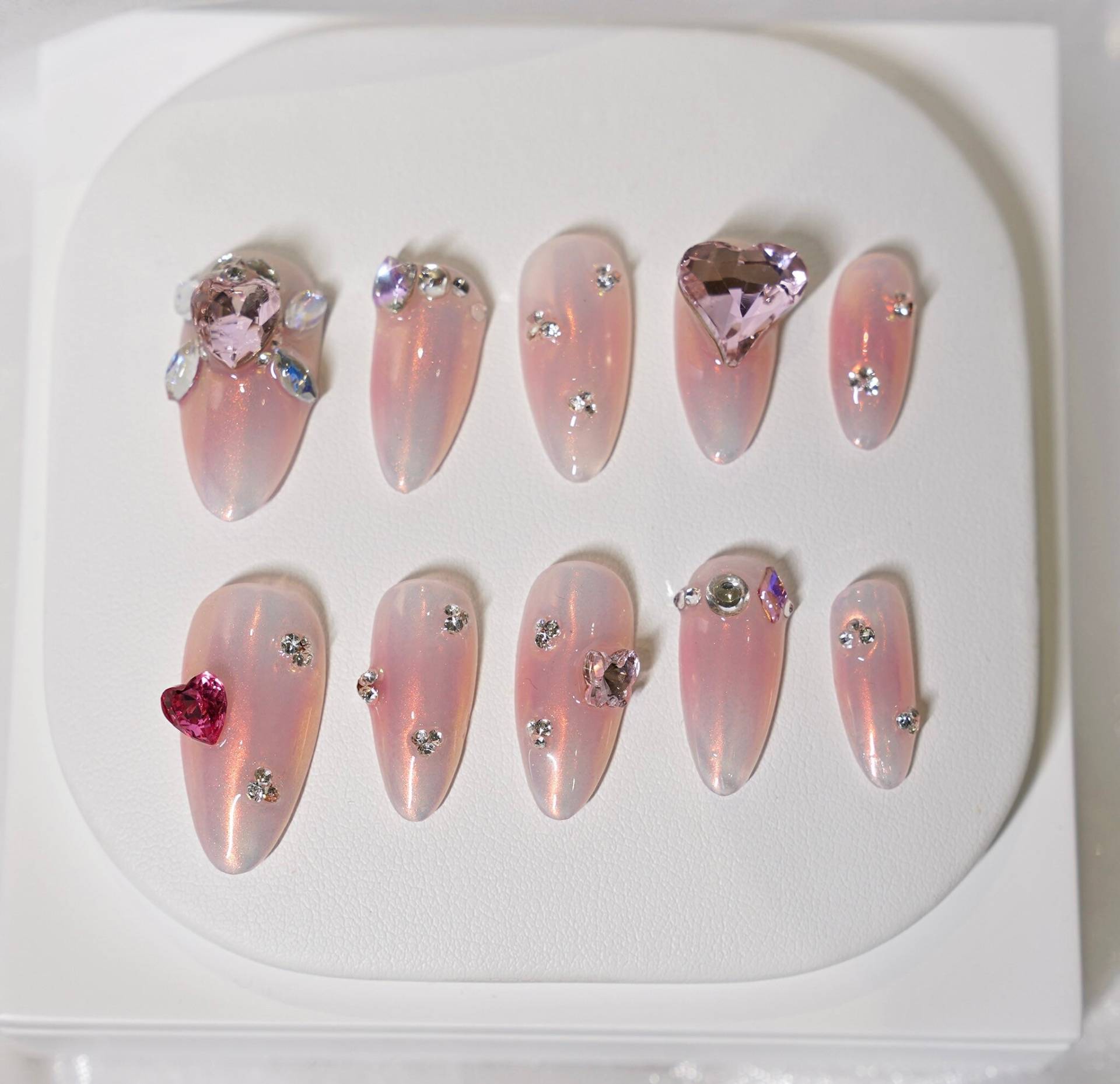 Pink Press On Nails | Spitze Fake Nägel I Falsche Luxus Glitzer von LuckJunNailArt