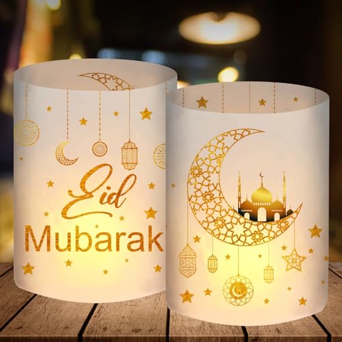 12 Windlicht Tischdeko, Eid Mubarak Ramadan Dekoration, Islam Deko Gold, Eid Deko Stern Mond Zubehör Ramadan, Geeignet für Teelichter Oder Kerzen von Luckeey