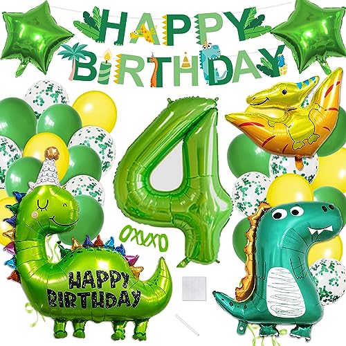 Dino Geburtstag Deko 4 Jahre, Geburtstagsdeko Jungen 4 Jahre, Dino Deko kindergeburtstag, Dino Luftballon für Dino Party Kindergeburtstag Deko 4 Jahre Junge von Luckeey