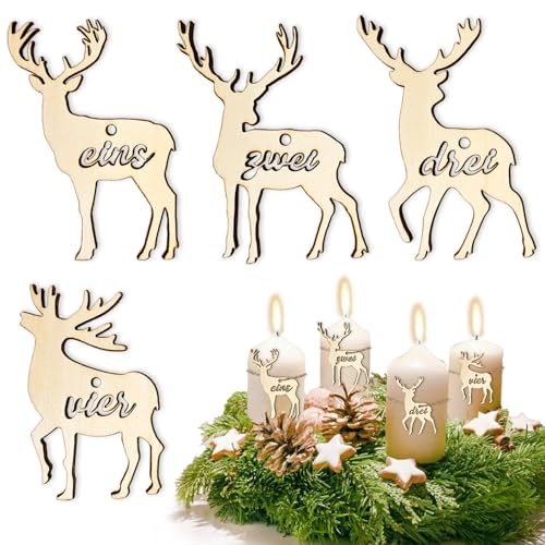 Adventskranz Zahlen 1 2 3 4 für Kerzen & Kerzenhalter, Zahlen Adventskranz Holz Deko Weihnachten Kerzenanhanger, für Adventskerzen Deko Weihnachtsbaum Deko von Luckeey