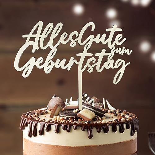 Cake Topper Geburtstag Alles Gute zum Geburtstag aus Holz, Happy Birthday Tortendeko, Kuchen Deko für Mädchen Jungen Frauen Mann Größe 19 * 17 von Luckeey