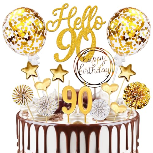 20 Pcs 90 Geburtstag Tortendeko, Hello 90 Torten Deko Happy Birthday Cake Topper, Kuchen Deko 90. Geburtstag, 90 Jahre Tortendeko Geburtstag für 90 Geburstagstorte Deko Mann Frau von Luckeey