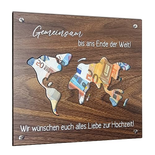 Hochzeitsgeschenke für Brautpaar Weltkarte Holz Geldgeschenk Hochzeit Wunscherfüller Personalisierte Hochzeitsgeschenke - Weltkarte Geldgeschenk von Luckeey