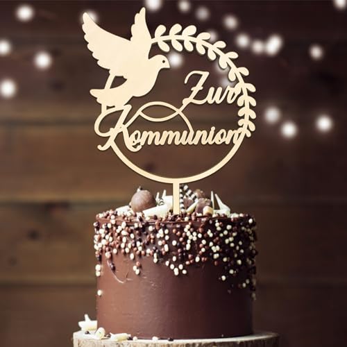 Tortendeko Kommunion, Cake Topper Zur Kommunion aus Holz, Kommunion Torten Topper, Erstkommunion Deko Junge Mädchen von Luckeey