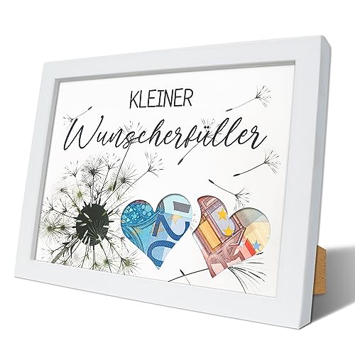 Luckeey Wunscherfüller Geldgeschenk Bilderrahmen, Pusteblume Geldgeschenke Verpackung, Hochwertigen Weißen Holz-Rahmen Personalisierte Geschenke für Glück verschenken zum Geburtstag, Hochzeit von Luckeey