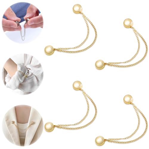 Lucktao 4 Stück Multifunktionale Magnetische Kleidungsclips,Leistungsstarke Hijab-Magnete Mit Kette,Magnetische Knopfklammern,Schal-Dornschließe (Gold) von Lucktao