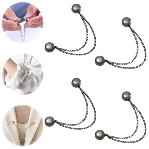 Lucktao 4 Stück Multifunktionale Magnetische Kleidungsclips,Leistungsstarke Hijab-Magnete Mit Kette,Magnetische Knopfklammern,Schal-Dornschließe (Schwarz) von Lucktao