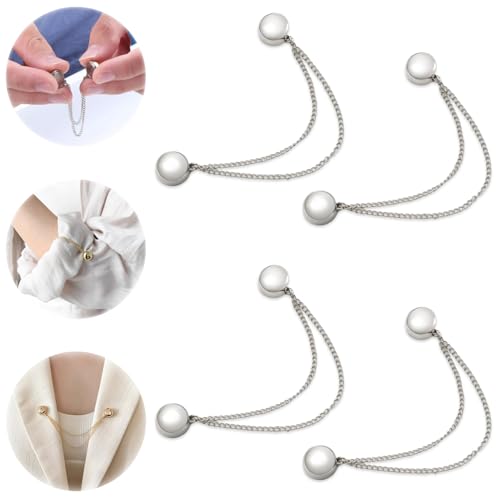 Lucktao 4 Stück Multifunktionale Magnetische Kleidungsclips,Leistungsstarke Hijab-Magnete Mit Kette,Magnetische Knopfklammern,Schal-Dornschließe (Silber) von Lucktao