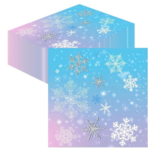 Lucktao 40 Stück Servietten Winter, Servietten Schneeflocken, Servietten Weihnachten, Einweg Papierservietten, Tischdekosservietten, Perfekt für Geburtstage Partys Meetings Taufe von Lucktao