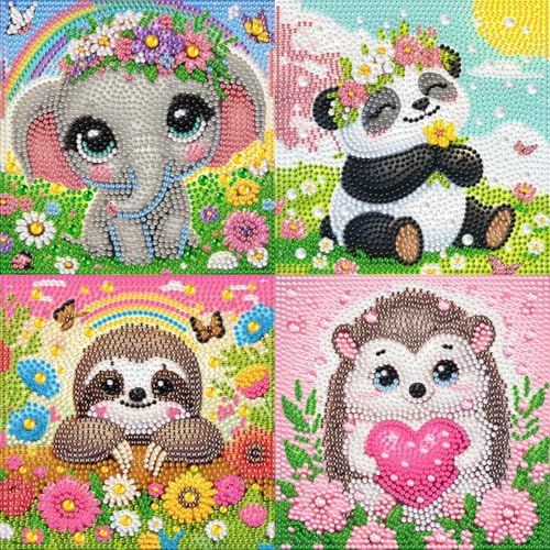 Lucktao 4pcs Diamond Painting Kinder ab 4, 5D Diamond Painting Tiere,DIY Diamant Painting Bilder Kinder,Diamond Painting Mädchen 18x18cm,DIY Mosaikherstellung Basteln Kinder 4 6 7 8 9 10 11 Jahre von Lucktao