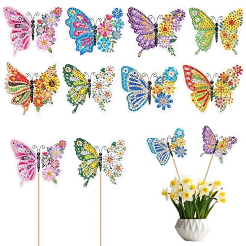 Lucktao 8 Stück Diamond Painting Schmetterling,Schmetterling Diamond painting Set,Schmetterling Stakes Diamant Kits,Diamond Kunst Painting Gartendeko,Schmetterling Diamant Painting Ornaments Zubehör von Lucktao