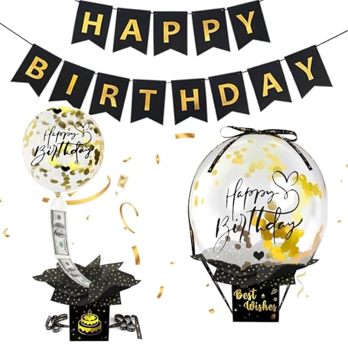 Luckwaii Geldgeschenke Geburtstag, Überraschungsbox mit Luftballons, Geldgeschenke Verpackung DIY Explosionsbox & Langem Geburtstagsbanner Lustige Geschenkbox Geburtstag, Geldgeschenk Geburtstag Deko von Luckwaii