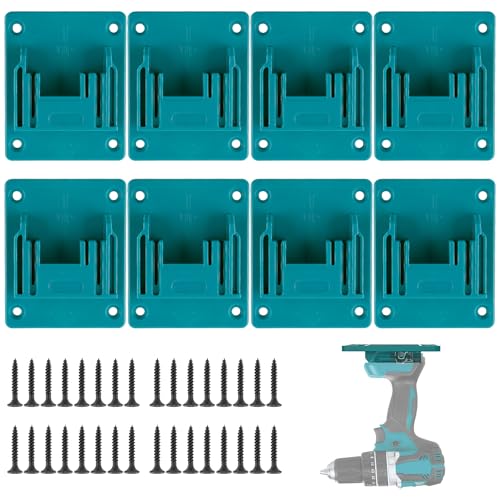 Luckwaii Wandhalterung Werkzeughalter für Makita 18V, 8 Stück Werkzeug Wandhalterung Batteriehalter mit 32 Schrauben, Elektrowerkzeug Bohrwerkzeuge Halterung Maschinenhalter 14.4-18V (Cyan Blau) von Luckwaii