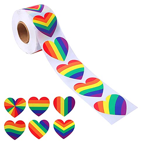 500 Stück Gay Pride Aufkleber Gay Pride Regenbogen Aufkleber Regenbogen Herz Aufkleber Herzform Liebe Regenbogen Aufkleber Streifen Herzform Rolle Klebeband Für Bar Festival Karneval Pride Event von Luckxing