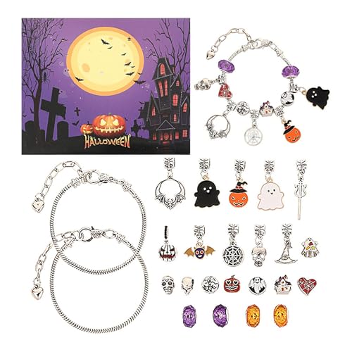 Halloween Schmuck Countdown-Adventskalender, Mädchen Geschenke Schmuckbastelsets Halloween Countdown-Adventskalender Schmuckherstellungsset Für Mädchen Kinder, Charm Armband Kit Für 6-12 Jahre von Luckxing