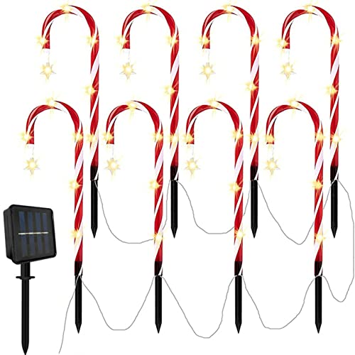 Weihnachtsweg LED Solar Lichterkette, 8 Stück Weihnachten Schneeflocke Beleuchtete Zuckerstangen Weihnachtsweg Marker Für Garten Dekoration Gartenstecker Balkon Weihnachtsbeleuchtung Deko Auße von Luckxing