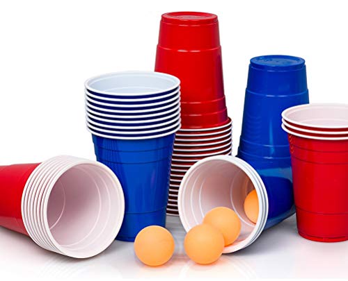 Lucky Humans® Beer Pong Becher Set | 50 Premium Red & Blue Cups (25 rot + 25 blau) | XXL 530 ml | Ideal für Festival, Pool-Party & Bierpong-Tisch | Wiederverwendbare Partybecher | Spülmaschinenfest von Lucky Humans