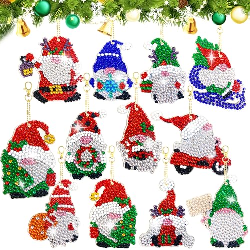 LuckyCao 5D Diamond Painting Weihnachten Anhänger Kinder 12 Set Wichtel Weihnachten Diamond Painting Anhänger,Doppelseitige Weihnachten Painting kit Weihnachtsbaum Deko DIY Basteln Weihnachten von LuckyCao