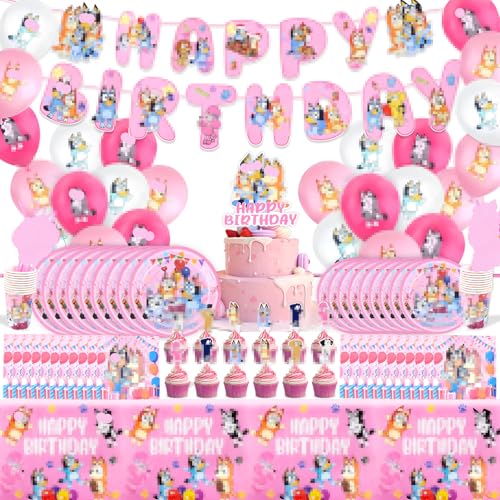 105Pcs Kindergeburtstag Geschirr Deko Mädchen- Rosa Geburtstag Partygeschirr Set mit Luftballon Balloon Happy Birthday Geburtstagsdeko Girlande Pappteller Tortendeko Party Supplies für 10 Gäste von Luclay