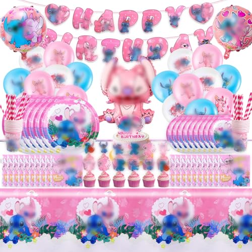 Kindergeburtstag Geschirr Deko Mädchen- Rosa Geburtstag Partygeschirr Set mit Luftballon Balloon Happy Birthday Geburtstagsdeko Girlande Pappteller Tortendeko Party Supplies für 10 Gäste von Luclay