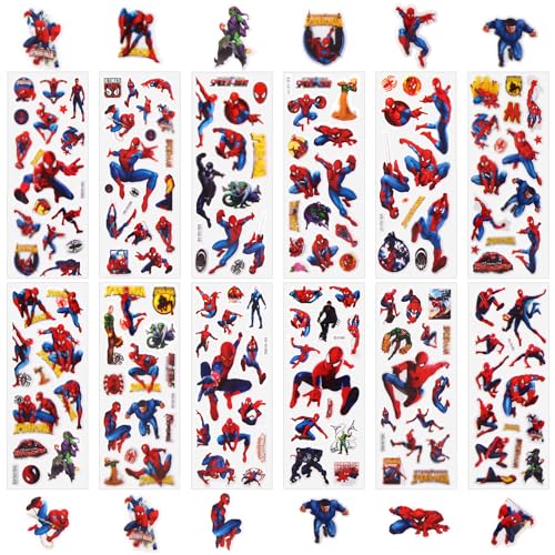 Bubble Sticker Kinder 12 Pcs Spider-man 3D Sticker Set Anime Puffy Spider Helden Sticker Wasserdichte Vinyl Aufkleber Mädchen Jungen DIY Scrapbooking Fotoalbum Laptop Bottle Gastgeschenke Mitgebsel von Luclay