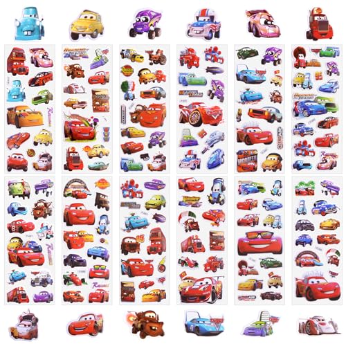 Bubble Sticker Kinder Cars-12 Pcs 3D Auto Puffy Stickers Set Lightning Auto Sticker Wasserdichte Vinyl Aufkleber Jungen Mädchen DIY Scrapbooking Fotoalbum Laptop Bottle Sticker Gastgeschenke Mitgebsel von Luclay