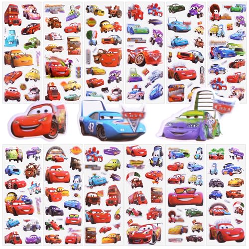 Bubble Sticker Kinder Cars-12 Pcs 3D Auto Puffy Stickers Set Lightning Auto Sticker Wasserdichte Vinyl Aufkleber Jungen Mädchen DIY Scrapbooking Fotoalbum Laptop Bottle Sticker Gastgeschenke Mitgebsel von Luclay